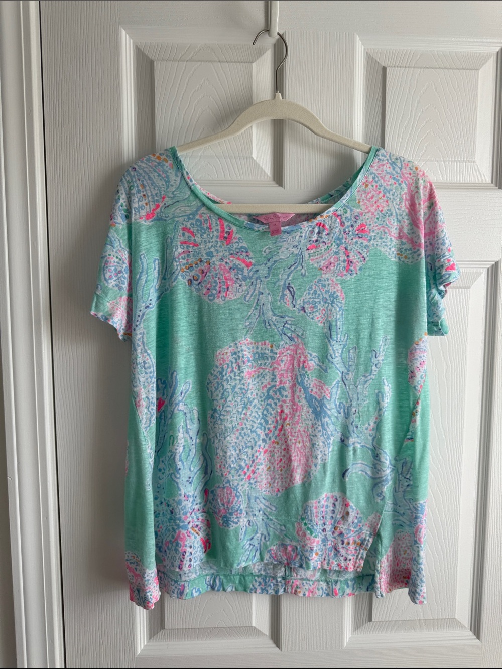 Lilly Pulitzer Seafoam Green Floral Short Sleeve Top